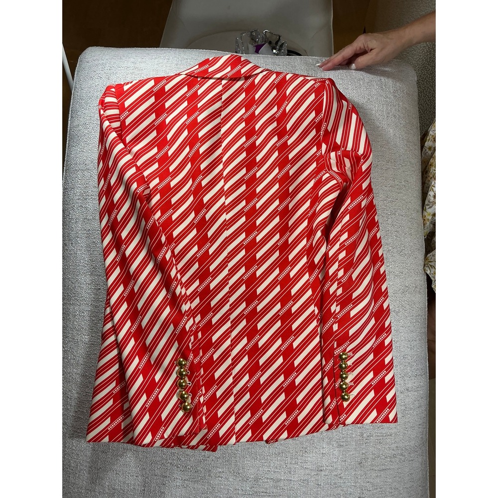 Veronica Beard Miller Dickey Jacket Red White Stripe Double Breasted Blazer 6 - Picture 6 of 6